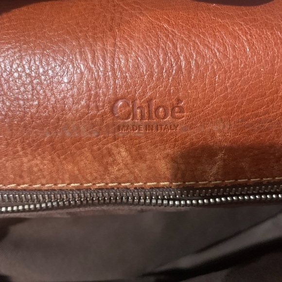 𝅺CHLOE Large Edith Vintage leather Satchel distressed cognac brown w/ stitching - Picture 15 of 16